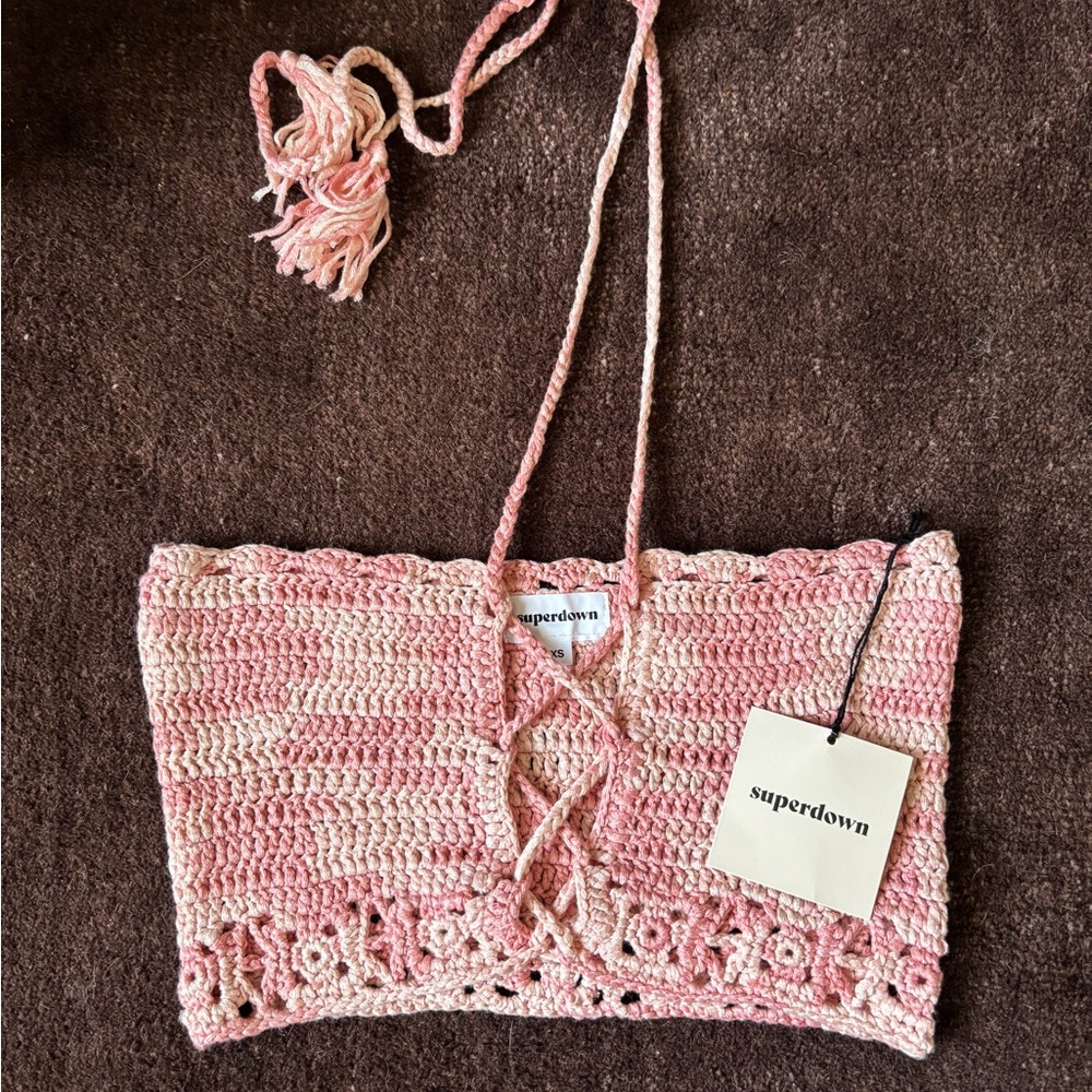 Superdown Pink Crochet Tube Top